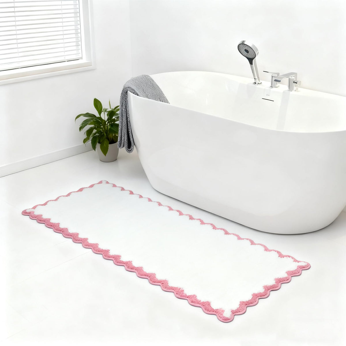 ORTIGIA Cute Green Scalloped Bath Mat, Fun Plush Microfiber Scallop Bathroom Rugs Non Slip Washable Quick Dry Absorbent, Bathmat Bath Rug Carpet for Shower Stall Vanities Kitchen Floor Entrance, 20x32