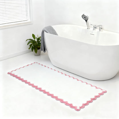 ORTIGIA Cute Green Scalloped Bath Mat, Fun Plush Microfiber Scallop Bathroom Rugs Non Slip Washable Quick Dry Absorbent, Bathmat Bath Rug Carpet for Shower Stall Vanities Kitchen Floor Entrance, 20x32