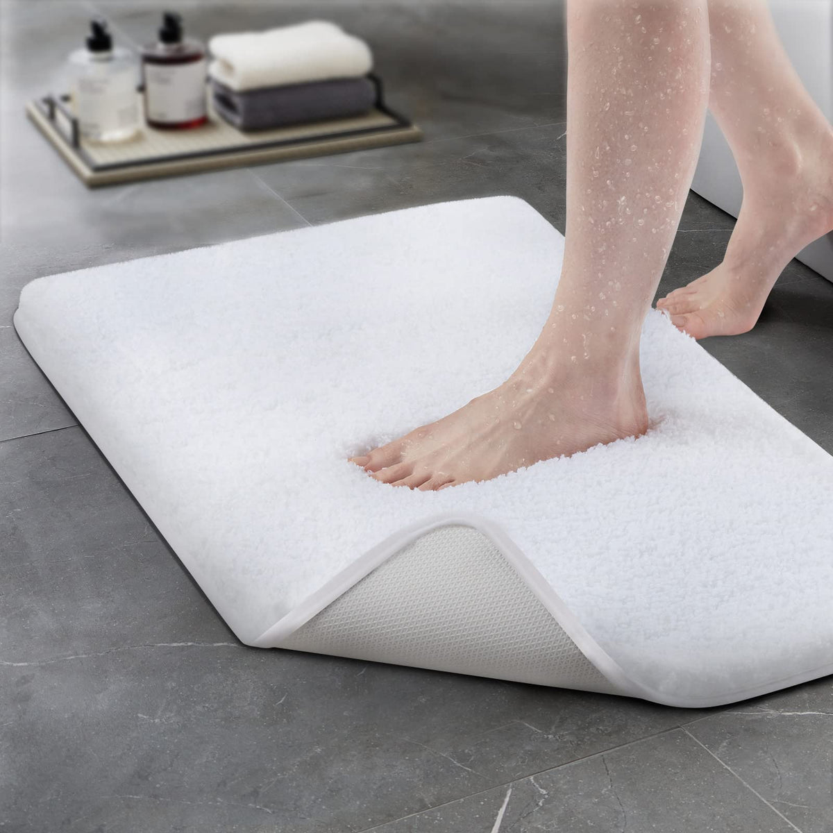 TECHMILLY Shaggy Bathroom Rugs Thick Non Slip Microfiber Mat Green 17"x24"