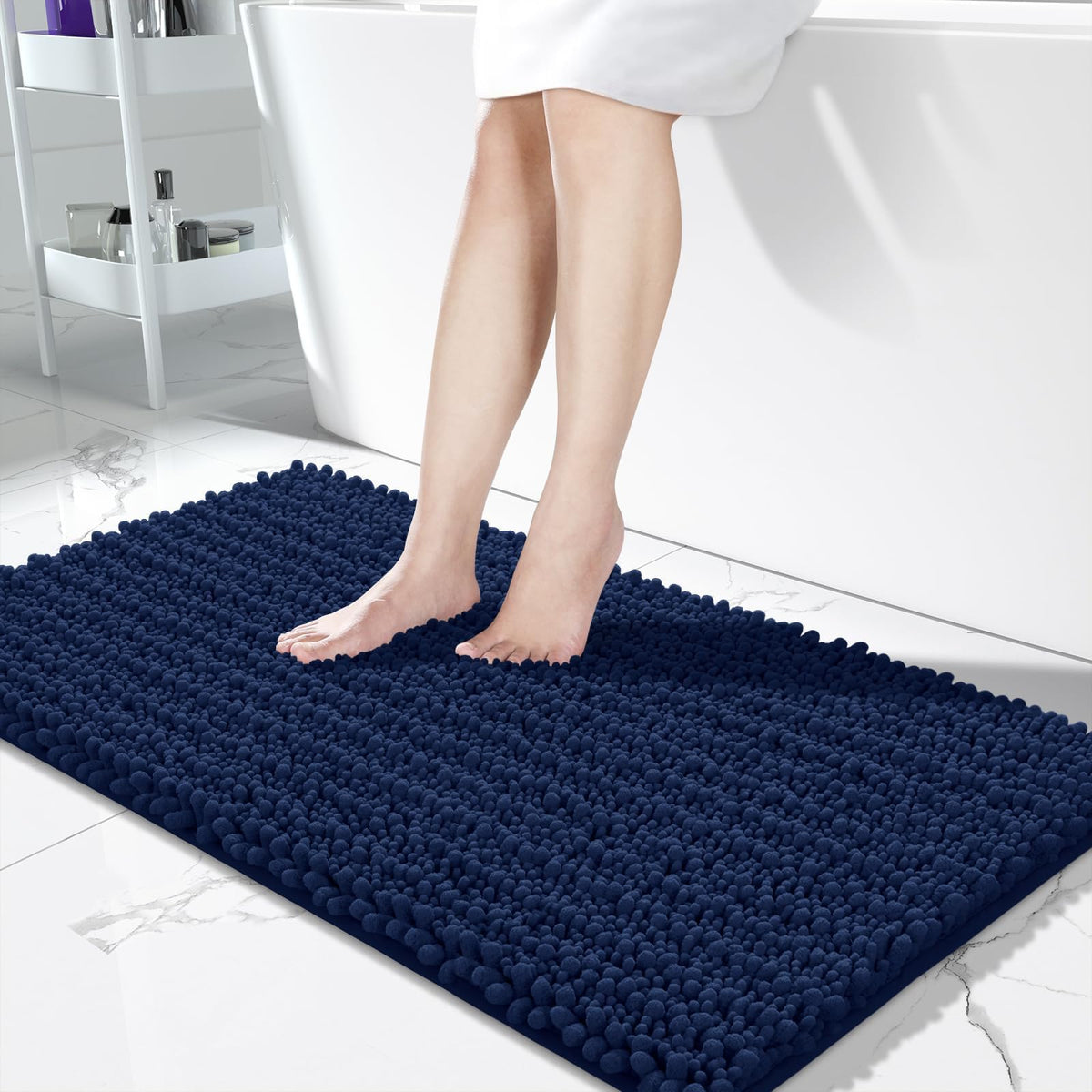 Yimobra Bathroom Rugs Non Slip Washable 32x20 Inch - Ultra Soft Absorbent Chenille Bath Mat, Quick Dry Shaggy Floor Carpet for Tub Shower, Gray Home Decor Accessories