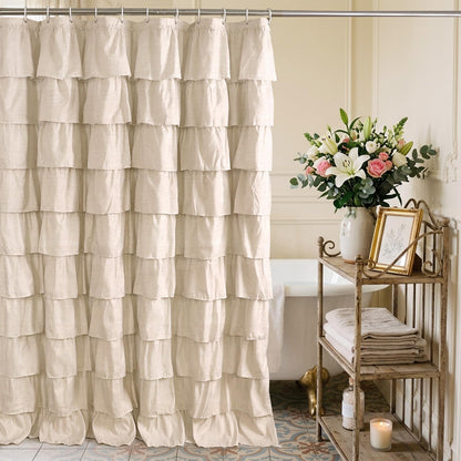Volens Pink Ruffle Shower Curtain Farmhouse Rustic Fabric Cloth Shower Curtains for Bathroom, 72" x 72"