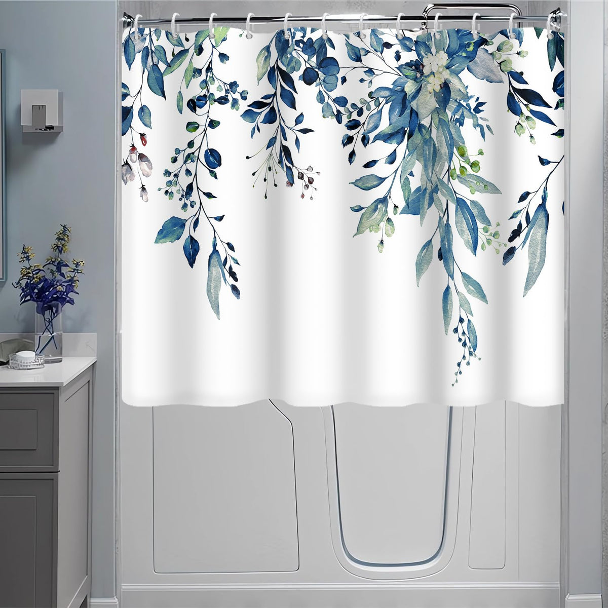 Blue and Green Eucalyptus Shower Window Curtain 40x36 Inch