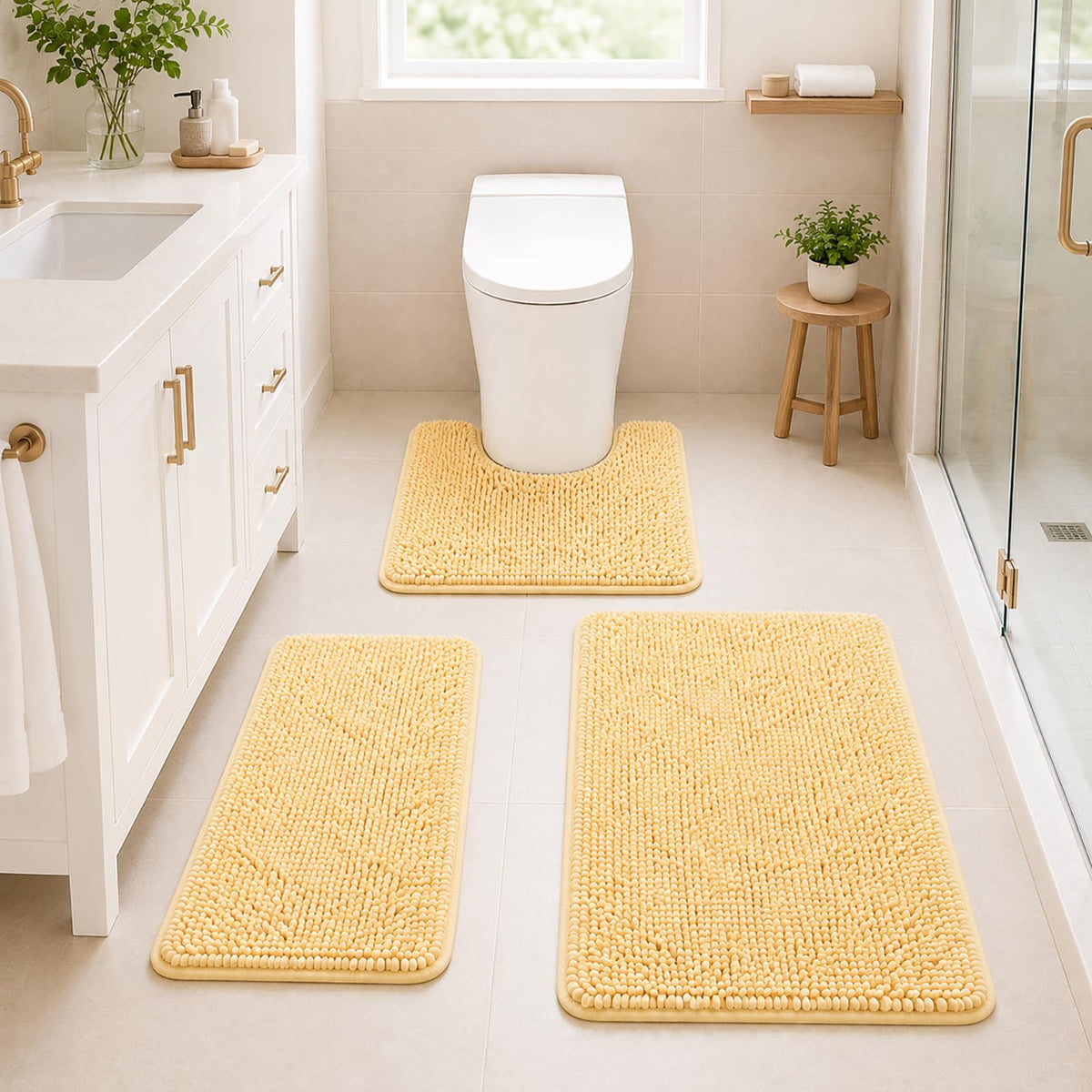 Bathroom Rugs Set Non Slip 3 Piece Bath Mat Washable Chenille Bath Rugs with PVC Backing Bath Carpet,Absorbent Bathroom Mats with Toilet Rug,Bath Mats for Bathroom,Bedroom, Kitchen,Tub,Home Decor