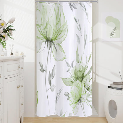 Blue Boho Floral Shower Curtain, Watercolor Botanical Design, 72 x 72