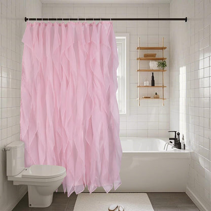 Pink Ruffle Shower Curtains for Bathroom Sheer Shower Curtain, 72in Long