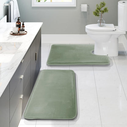 Clara Clark 3 Piece Bathroom Rugs Bath Mat Set, Velvet Memory Foam Bath Mats for Bathroom - Non-Slip, PVC Backing Bath Rugs, Washable - Dries Quickly, Green