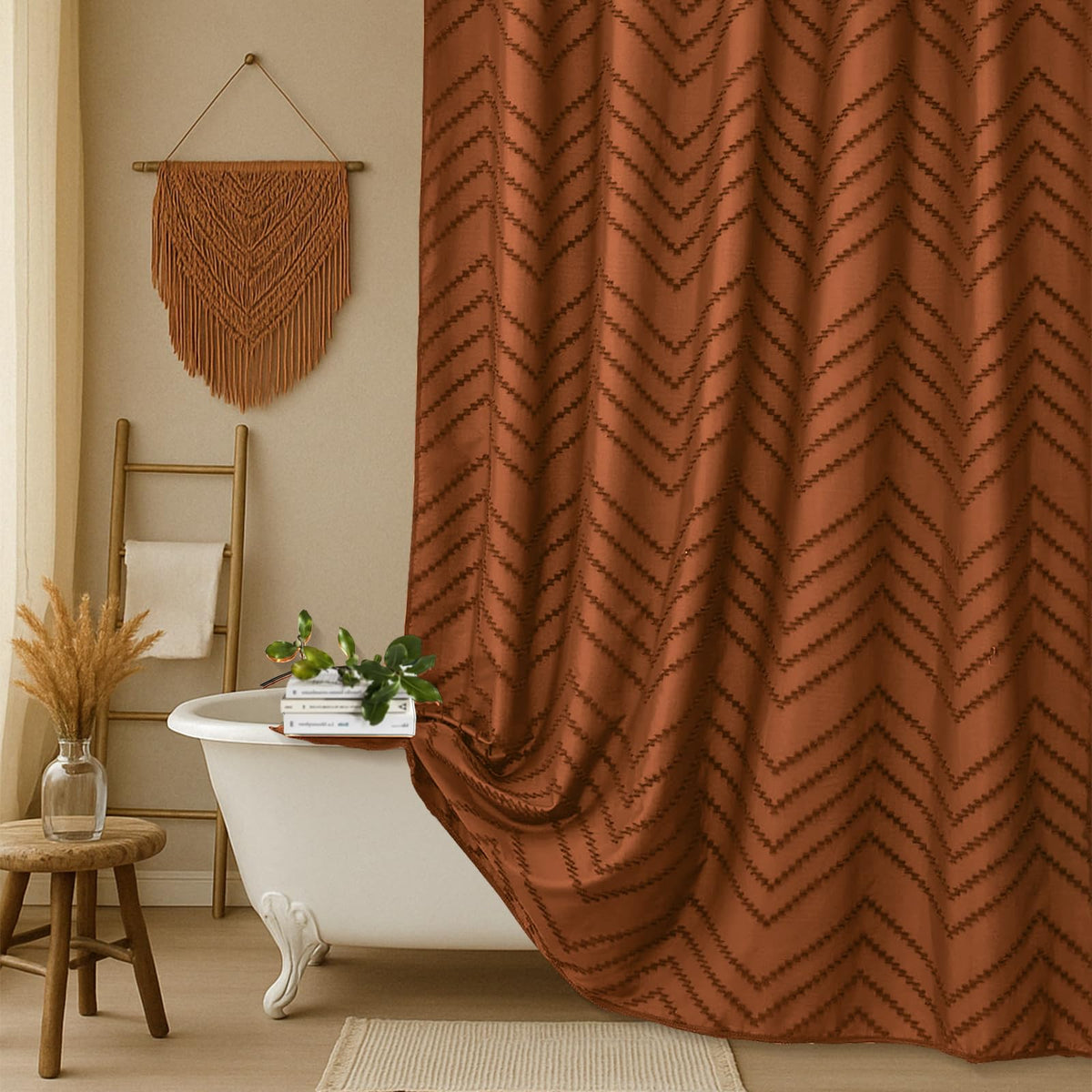 Grey Boho Fabric Shower Curtain 72 x 72 Inches