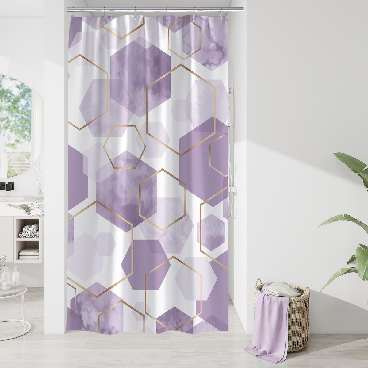 Litabel Sage Green Geometric Shower Curtain for Bathroom, 72x72