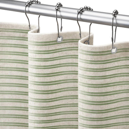 Farmhouse Striped Shower Curtain Taupe Vintage Linen Curtain 72"W X 72"L