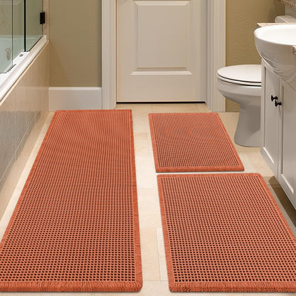 IM HOME Waffle Bath Mat Beige 32"x20", Boho Woven Modern Bath Mat Rugs, Absorbent Non Slip Bathroom Rugs, Soft Washable Bath Rugs with Tassels for Bathroom, Bedroom, Kitchen, Shower, Tub