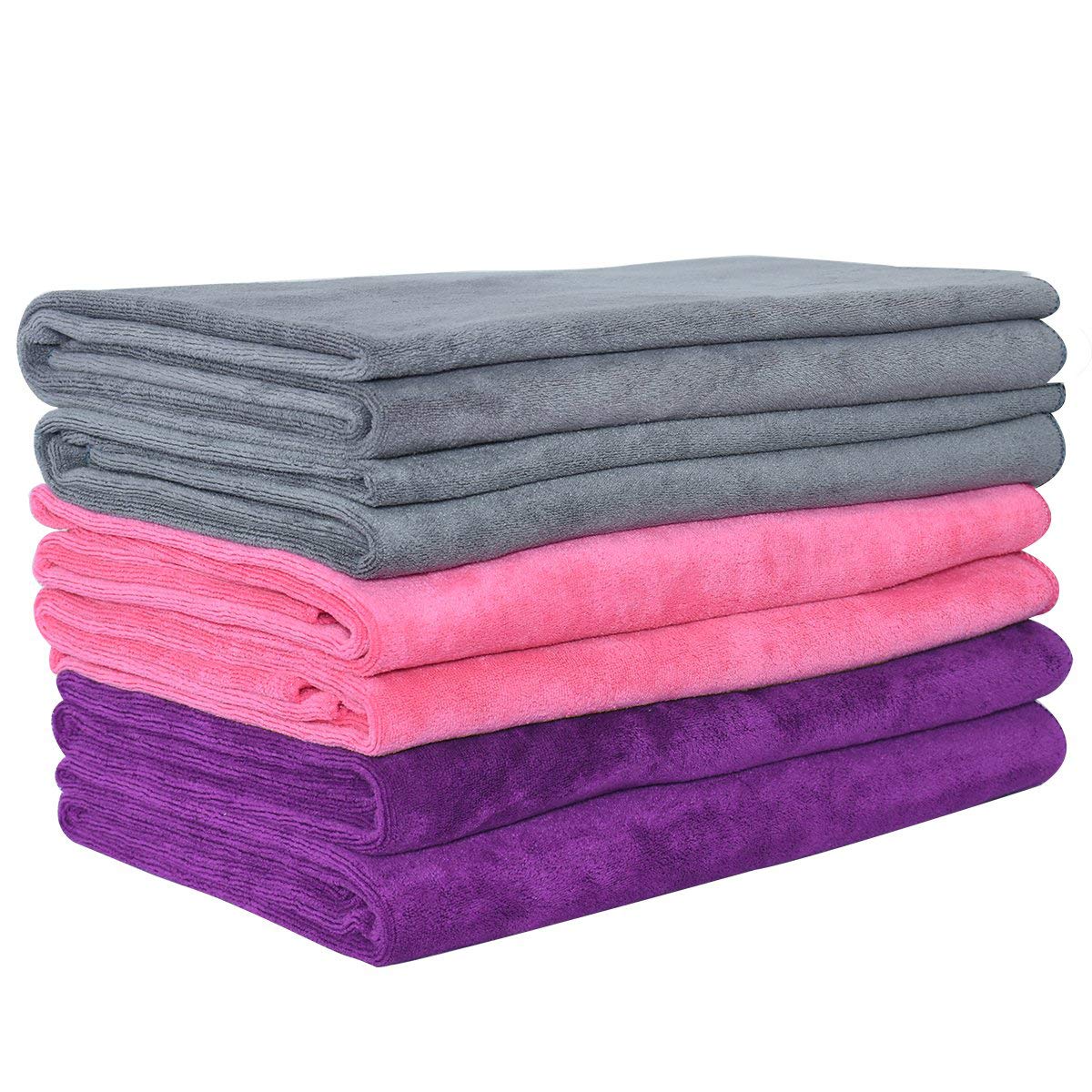 JML Microfiber Bath Towels, Bath Towel Set (6 Pack, 27" x 55") - Extra Absorbent and Fast Drying,Multipurpose Microfiber Towel for Bath, Beach, Pool, Sports, Yoga - Grey