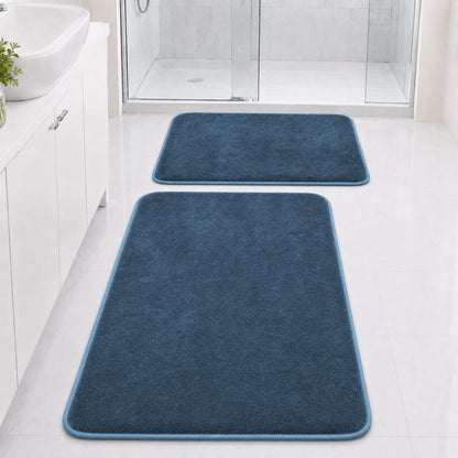 Bathroom Rugs Set 2 Piece Non Slip Soft Absorbent Plush Bath Mats(Black)