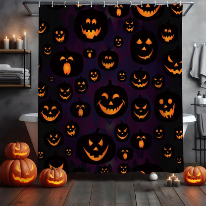 MEHOFOND Halloween Pumpkin Shower Curtain Evil Pumpkin Shower Curtain Black Fall Shower Curtains for Bathroom Decor Washable Durable Fabric Shower Curtains 72x72 inch