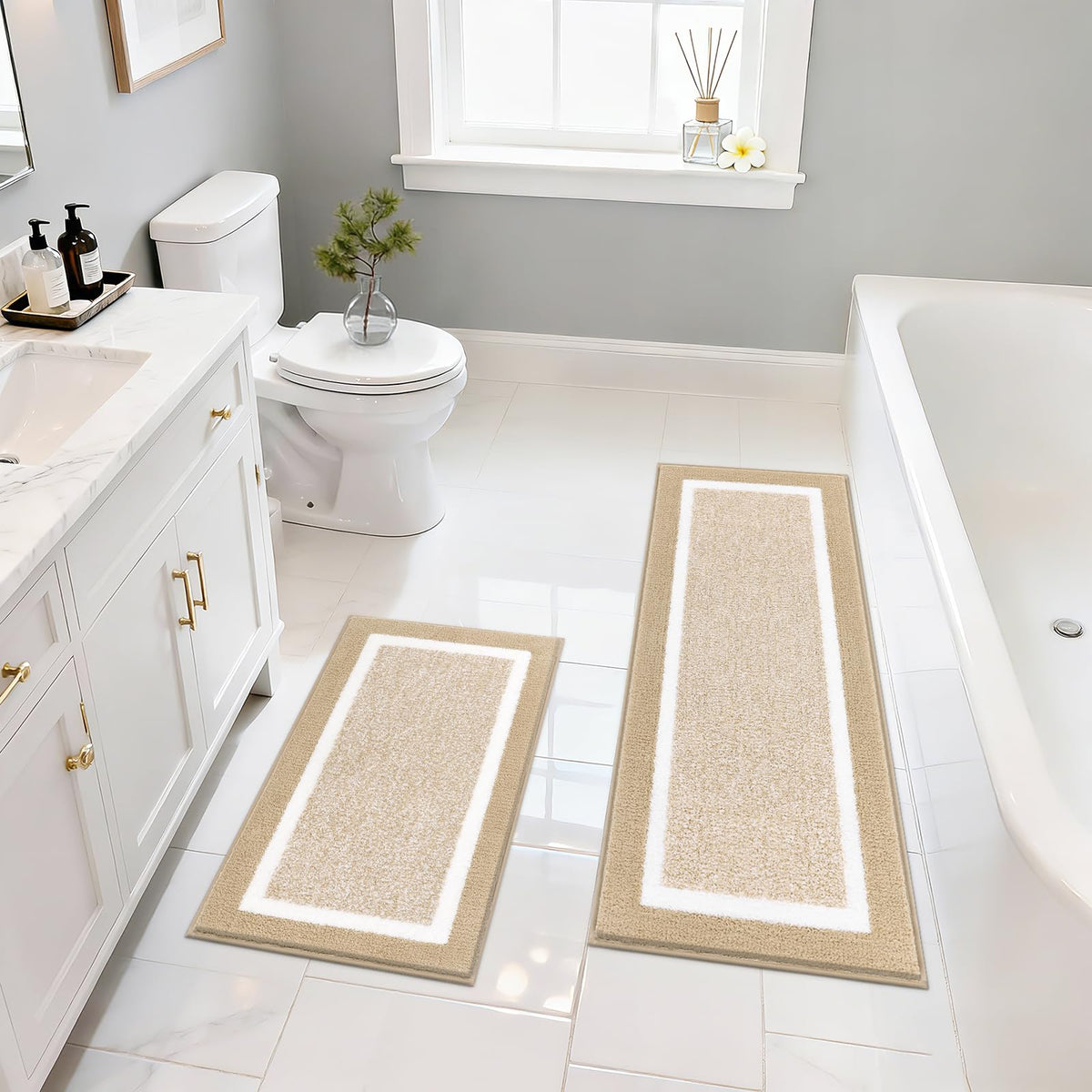 Pauwer Bathroom Rugs 3 Piece Set, Non Slip Washable Bath Mat, Dark Grey