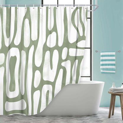 Bondjos Abstract Sage Green Shower Curtain,Boho Modern Geometric Line Art Decor,Abstract Minimalist Farmhouse Style Shower Curtain for Bathroom，Waterproof Polyester Fabric Bathroom Curtain,72x72 Inch