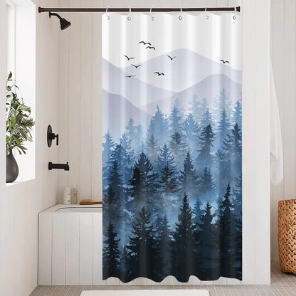 Accnicc Forest Mountain Shower Curtain Dark Green Nature Misty Pine Tree Shower Curtains for Bathroom Foggy Rustic Woodland Decorative Waterproof Fabric Bath Curtain Decor 72×72 Inches