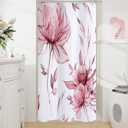 Blue Boho Floral Shower Curtain, Watercolor Botanical Design, 72 x 72