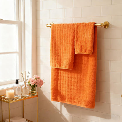 COZYART Lint Free 8 Pcs Bathroom Towels Set Ultra Soft Microfiber Orange