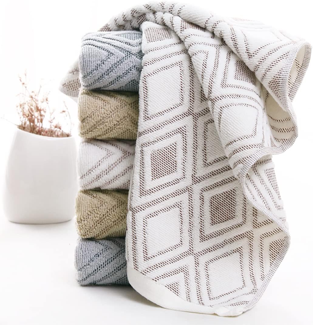 Pidada Hand Towels Set of 4 Diamond Pattern 100% Cotton Absorbent Soft Decorative Towel for Bathroom (Beige Brown)