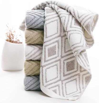 Pidada Hand Towels Set of 4 Diamond Pattern 100% Cotton Absorbent Soft Decorative Towel for Bathroom (Beige Brown)