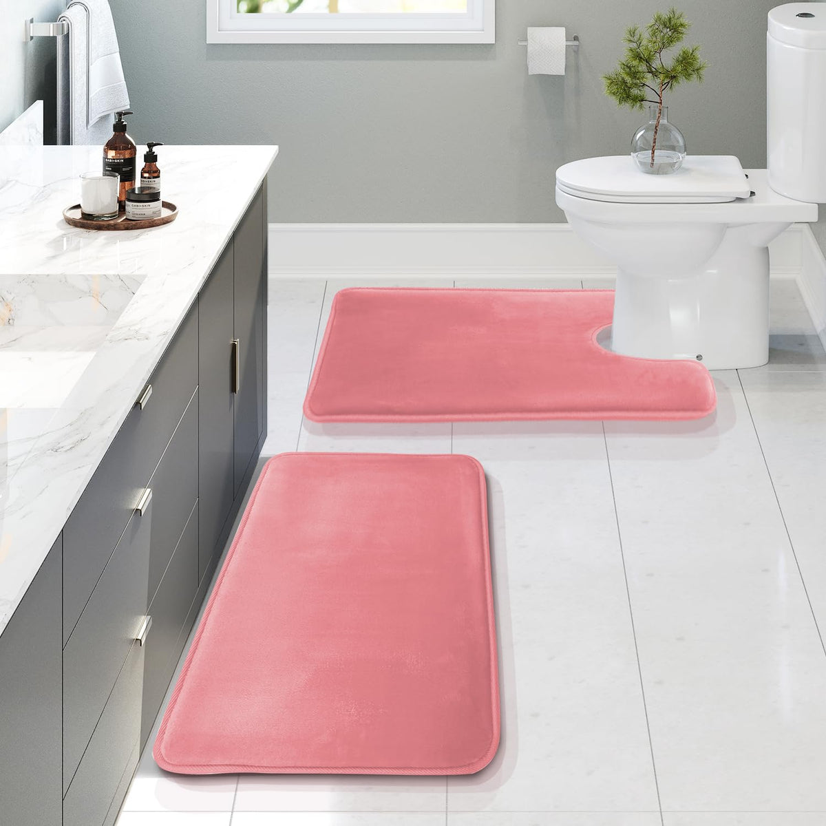 Clara Clark 3 Piece Bathroom Rugs Bath Mat Set, Velvet Memory Foam Bath Mats for Bathroom - Non-Slip, PVC Backing Bath Rugs, Washable - Dries Quickly, Green
