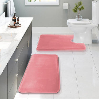 Clara Clark 3 Piece Bathroom Rugs Bath Mat Set, Velvet Memory Foam Bath Mats for Bathroom - Non-Slip, PVC Backing Bath Rugs, Washable - Dries Quickly, Green