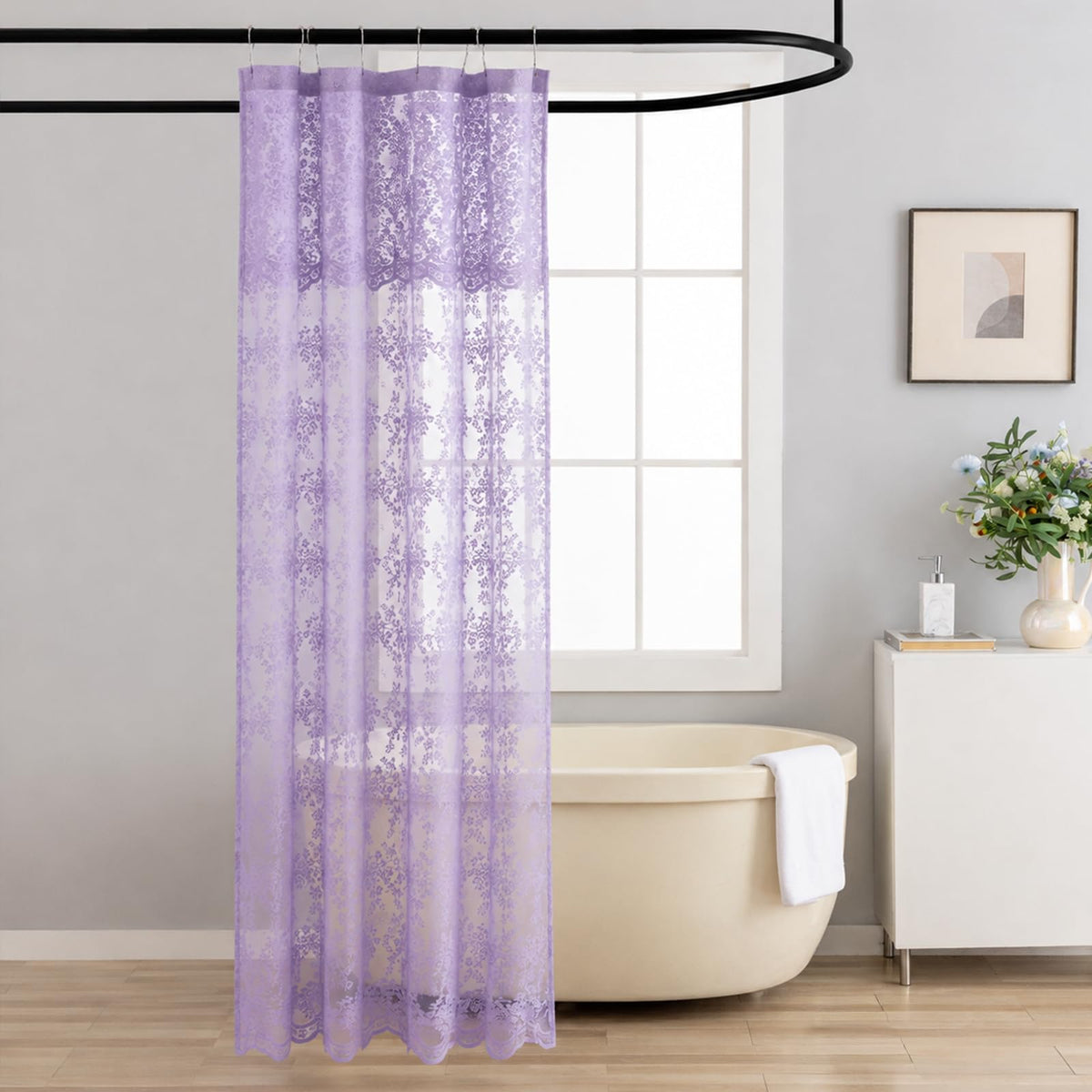 TUDECO Black Lace Shower Curtain with Valance, Gothic Style, 72 x 72 Inch