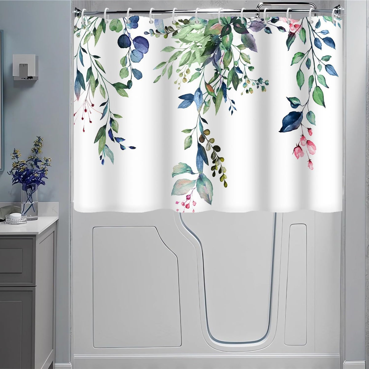 Blue and Green Eucalyptus Shower Window Curtain 40x36 Inch