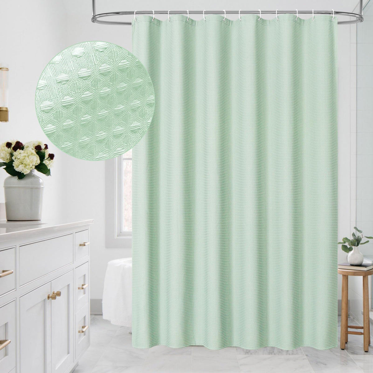 Sage Green Luxury Heavyweight Textured Fabric Shower Curtain Hotel,72x72
