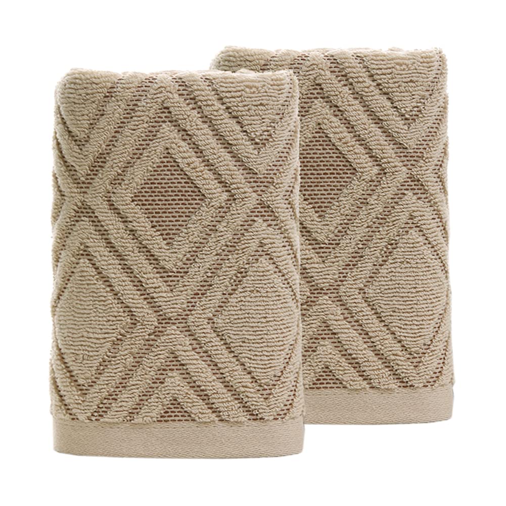 Pidada Hand Towels Set of 4 Diamond Pattern 100% Cotton Absorbent Soft Decorative Towel for Bathroom (Beige Brown)