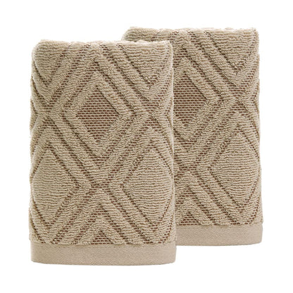 Pidada Hand Towels Set of 4 Diamond Pattern 100% Cotton Absorbent Soft Decorative Towel for Bathroom (Beige Brown)