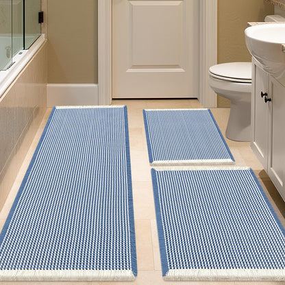 IM HOME Waffle Bath Mat Beige 32"x20", Boho Woven Modern Bath Mat Rugs, Absorbent Non Slip Bathroom Rugs, Soft Washable Bath Rugs with Tassels for Bathroom, Bedroom, Kitchen, Shower, Tub