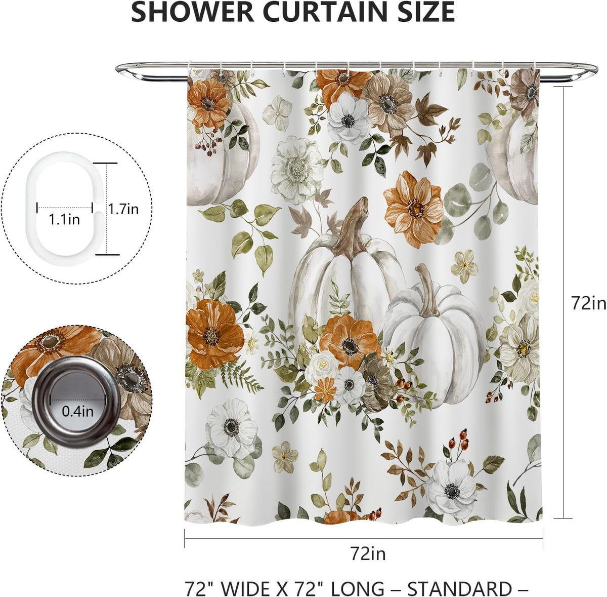 MEHOFOND Fall Pumpkin Shower Curtains for Bathroom Autumn Floral Shower Curtain Thanksgiving Day Shower Curtains for Bathroom Decor Washable Durable Fabric Curtains 72x72 inch