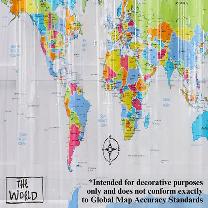 SKL Home The World Map Waterproof PEVA Shower Curtain, Clear/Multi