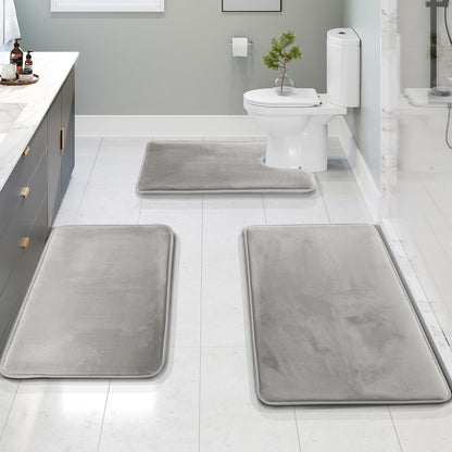 Clara Clark 3 Piece Bathroom Rugs Bath Mat Set, Velvet Memory Foam Bath Mats for Bathroom - Non-Slip, PVC Backing Bath Rugs, Washable - Dries Quickly, Green