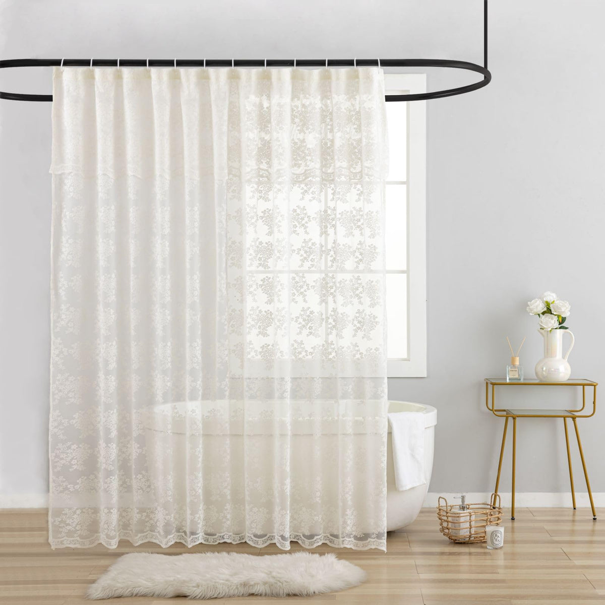 TUDECO Black Lace Shower Curtain with Valance, Gothic Style, 72 x 72 Inch