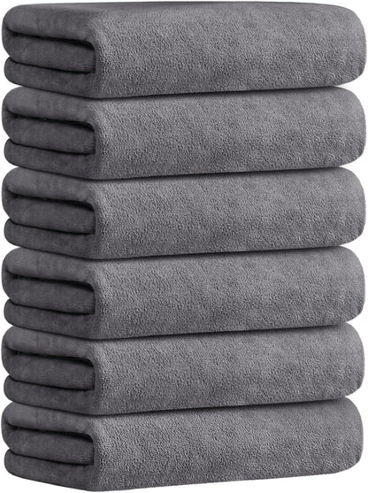 JML Microfiber Bath Towels, Bath Towel Set (6 Pack, 27" x 55") - Extra Absorbent and Fast Drying,Multipurpose Microfiber Towel for Bath, Beach, Pool, Sports, Yoga - Grey