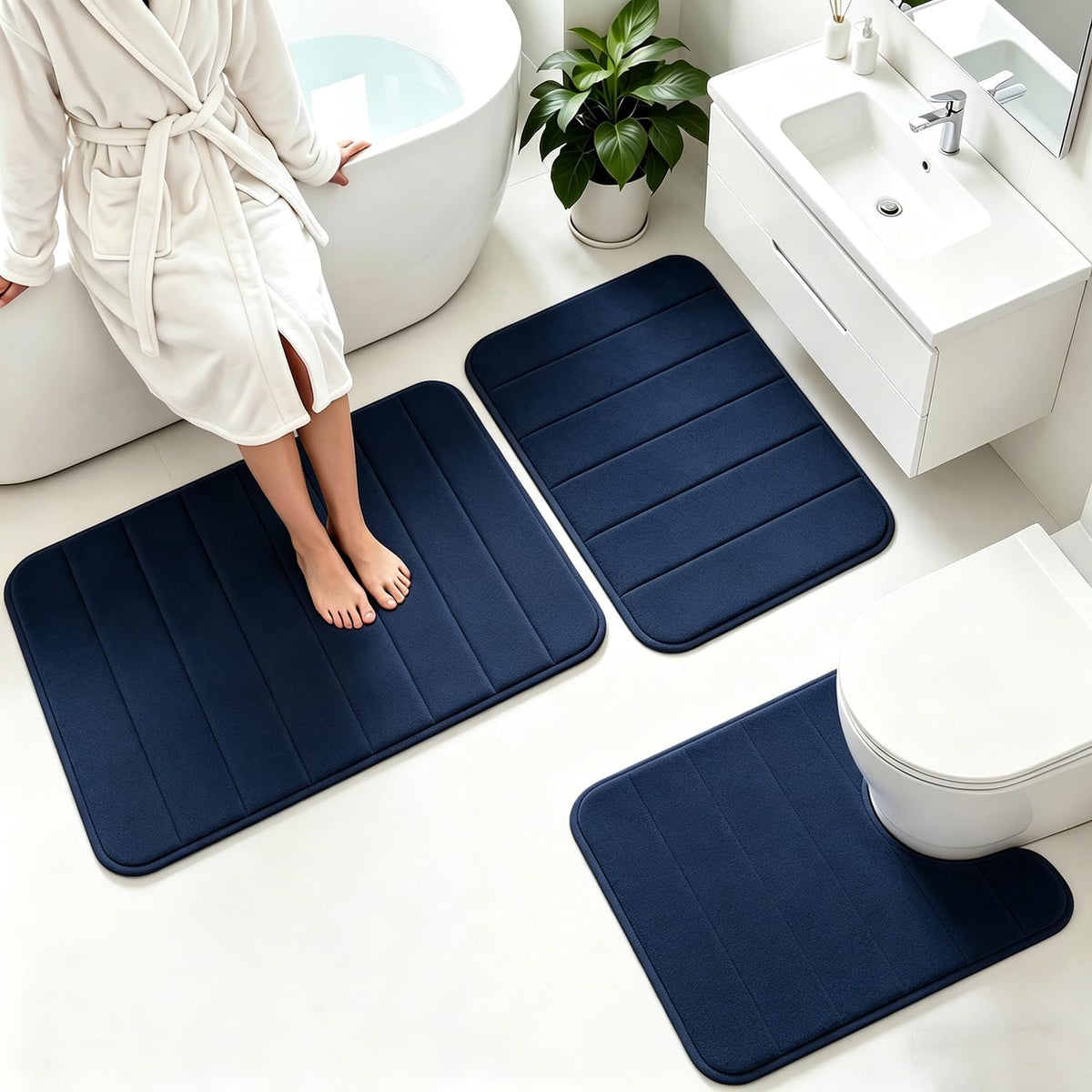 Memory Foam Bath Mat Set 3 Piece，Super Soft Absorbent Bathroom Rug Non Slip, Quick Dry,Machine Wash, Perfect Plush Bathroom Rugs,Home Decor Accessories,Grey
