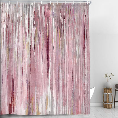 JAWO Abstract Shower Curtain,Modern Aesthetic Abstract Stripe Shower Curtain Set, Yellow Blue Grey Contemporary Abstract Painting Fabric Shower Curtains