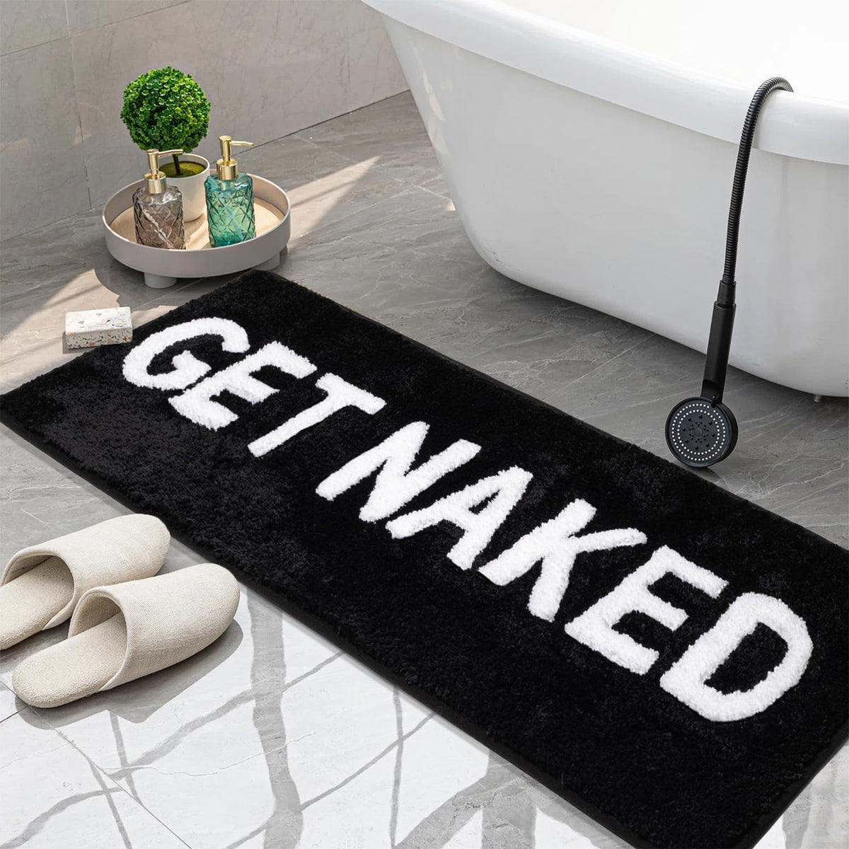 KOEXM Get Naked Bath Mat Long Runner Mat Cute Bathroom Rugs