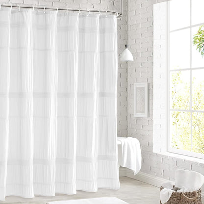 Seasonwood White Shower Curtain Farmhouse Shower Curtain, 72 x 72