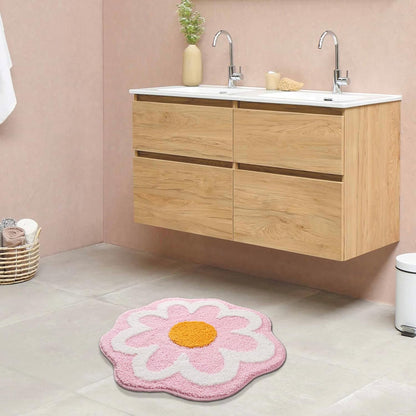 TRUEDAYS Flower Bathroom Rug, Round Non-Slip Bath Mat, 23.6"x23.6", Pink