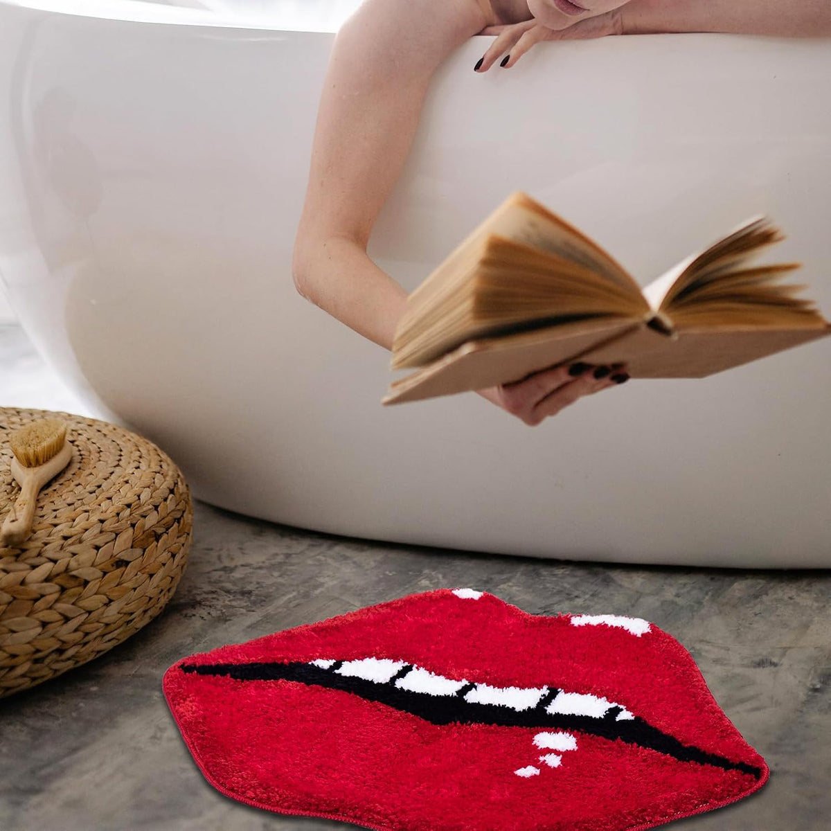 Panstar Lips Shaped Bathroom Rug, Cute Red Bath Mat Non Slip, Absorbent, Plush Shower Rugs For Bathtub
