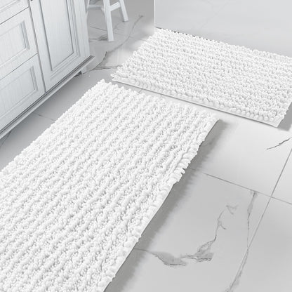 Yimobra Bathroom Rugs Sets 2 Piece - Quick Dry Extra Thick Luxury Chenille Bath Mat, Non Slip Super Absorbent for Tub Shower Sink, Machine Washable Shaggy Floor Mat, 32"x20"+24"x17" Inch, Pale Khaki