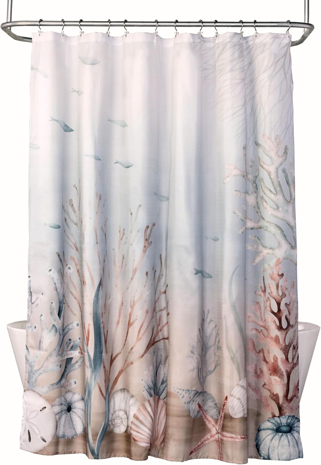 SKL Home Coastal Ocean Watercolor Scales Shower Curtain, Multi