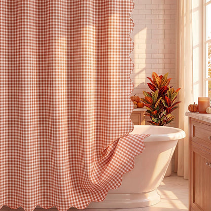 HunnmingRe Ruffle Hem Gingham Shower Curtain Sage Green