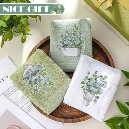 FuWeave 3 Pcs Eucalyptus Leaves Hand Towels for Bathroom Kitchen Decor