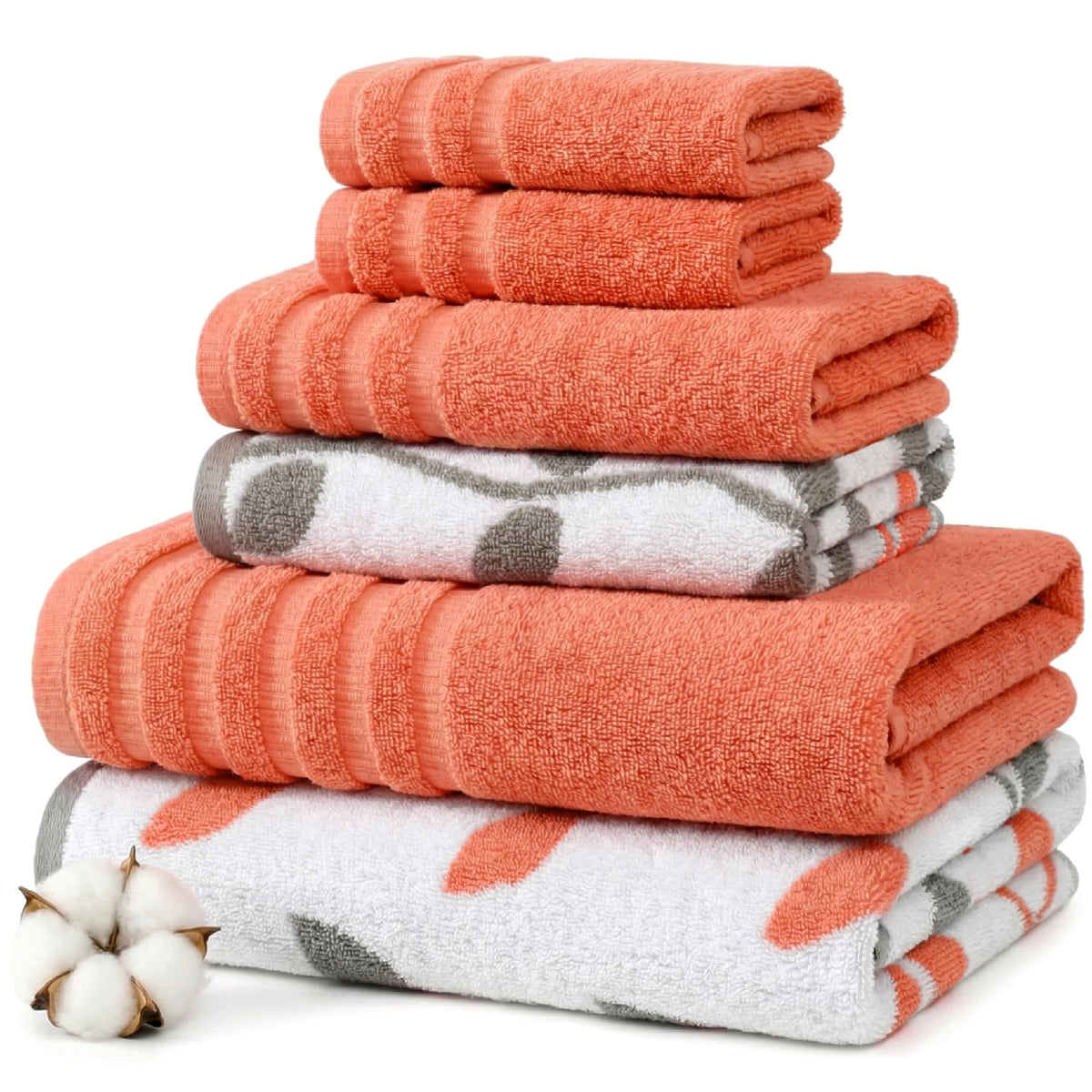 Modern Threads 6 Piece Bath Towel Set – Bathroom Set with 2 Bath Towels, 2 Hand Towels, and 2 Wash Cloths – 100% Cotton, Super Absorbent & Extra Soft – Reversible Floral Trail (Navy)