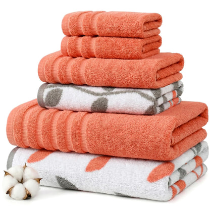 Modern Threads 6 Piece Bath Towel Set – Bathroom Set with 2 Bath Towels, 2 Hand Towels, and 2 Wash Cloths – 100% Cotton, Super Absorbent & Extra Soft – Reversible Floral Trail (Navy)