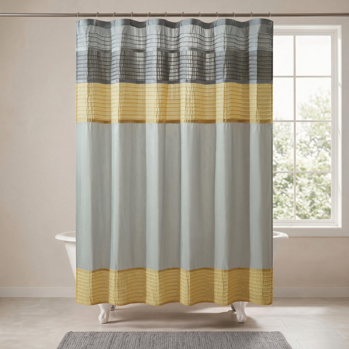 Madison Park Amherst 72 x 72 Bathroom Shower Curtain, Faux Silk, Black
